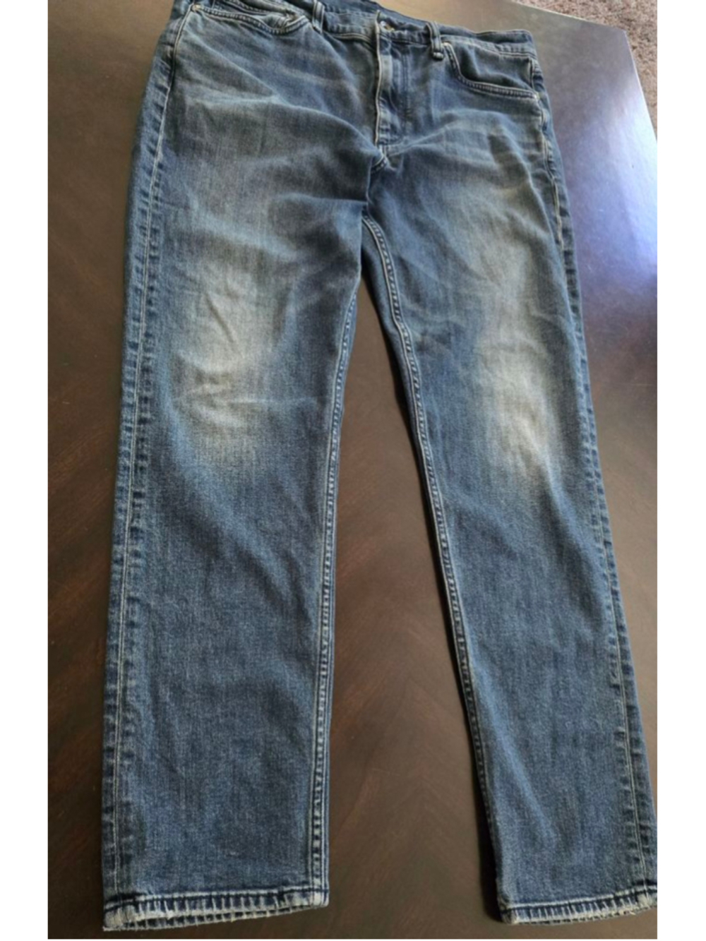 Men's Rag & Bone Slim Straight Jeans Waist 36 Blue Wash Distressed Faded Luxe